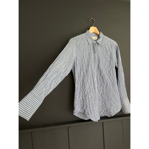 Nili Lotan NL Blue and White Pinstripe Pocket Buttoned Shirt Blouse Size Small - Picture 3 of 7